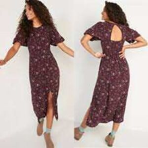 Old Navy Puff Sleeve Maxi Dress Women XL Tall Purple Floral Smocked Back